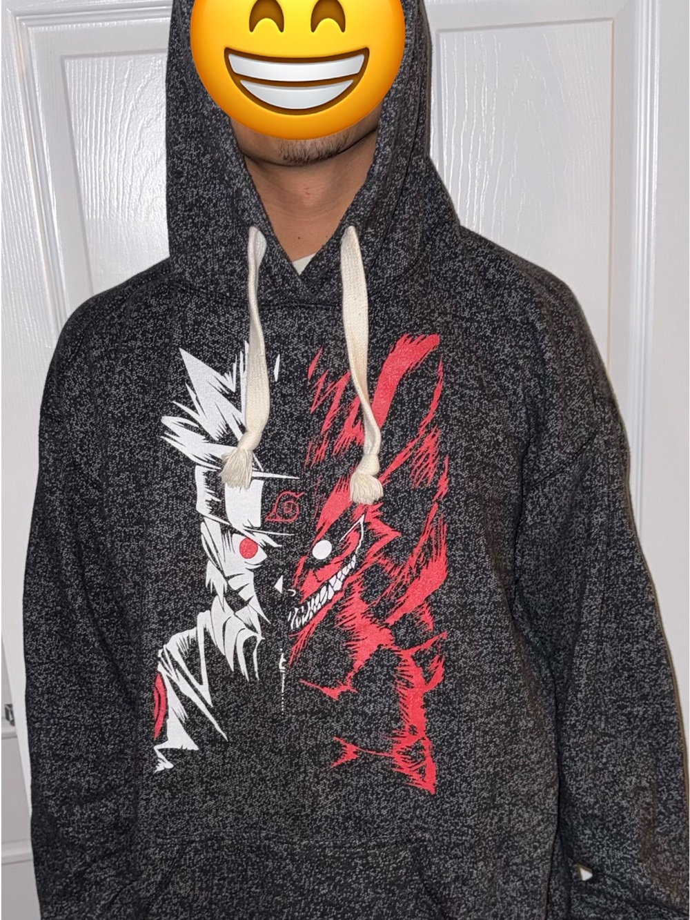 Men's Black Graphic Hoodie Sweatshirt with Red & White Naruto Design